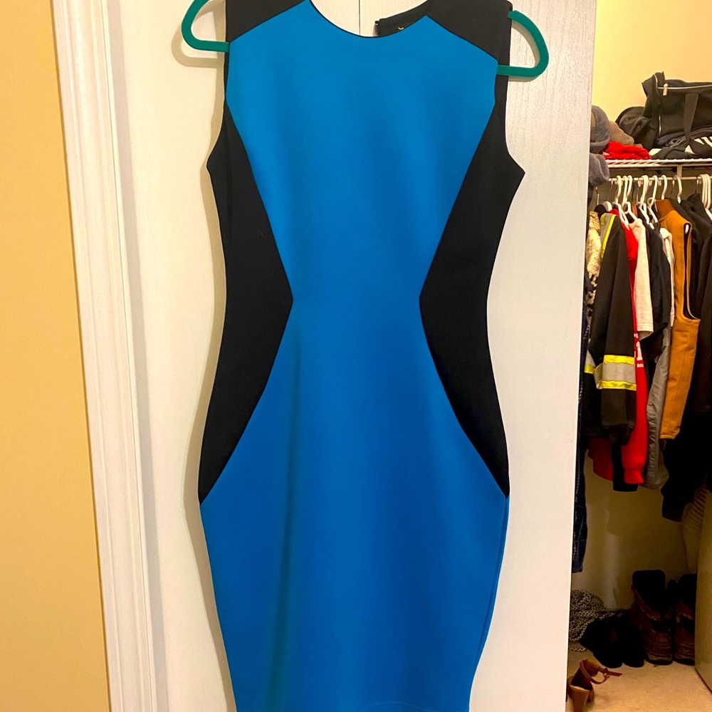 Blue and black colour block dress